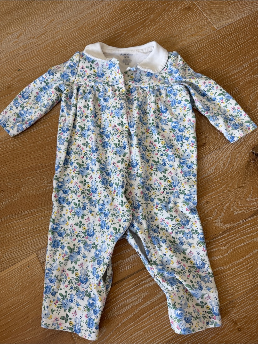 Ralph Lauren Baby Floral One-Piece Romper in Blue and White